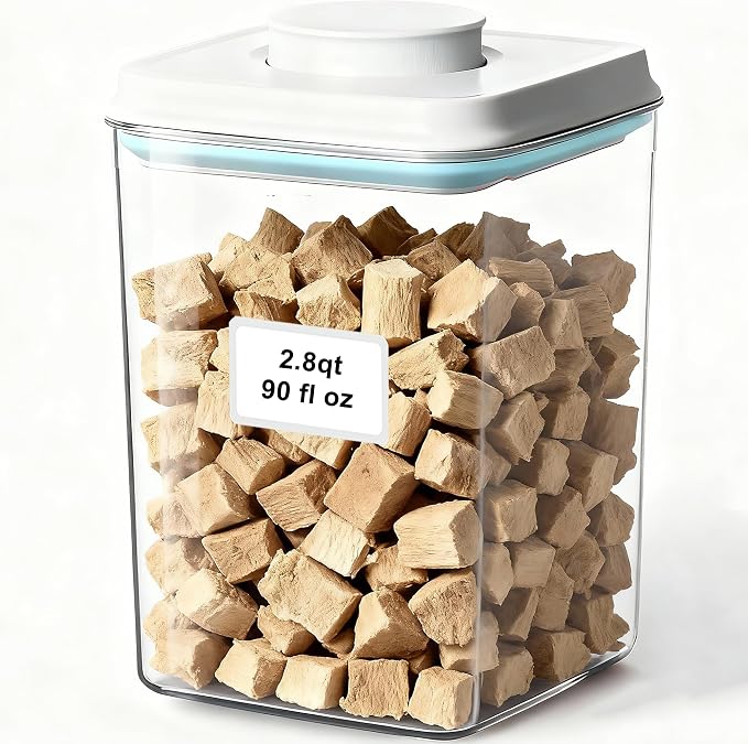 Dog Cat Pop Food Storage Container Airtight Pet Treat Container 2.8qt *1 | Airtight Dog Food Container for Kibble & Treats, BPA-Free Stackable Pop Up Lid Plastic Container One-Touch Opening by CozeyDaily
