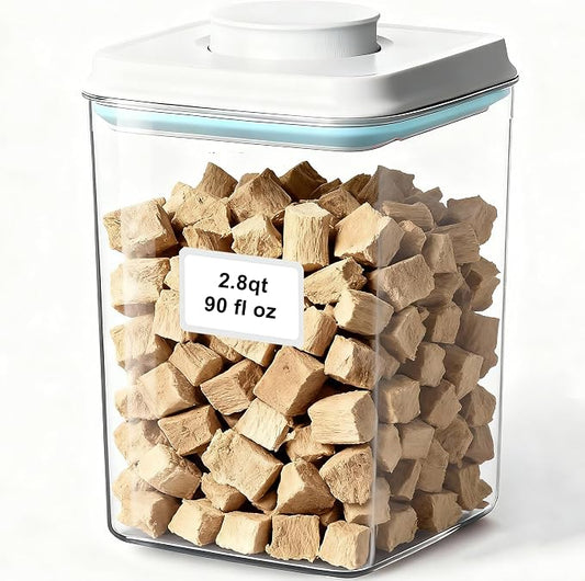 Dog Cat Pop Food Storage Container Airtight Pet Treat Container 2.8qt *1 | Airtight Dog Food Container for Kibble & Treats, BPA-Free Stackable Pop Up Lid Plastic Container One-Touch Opening by CozeyDaily