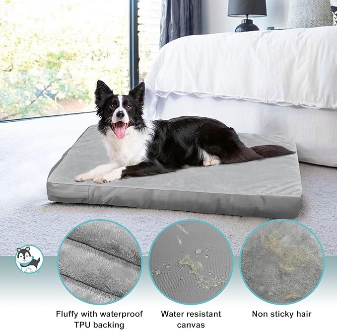 Explore Land Waterproof Dog Bed Cover Machine Washable Fluffy Dog Bed Replacement Cover for 48 Inch Crate, 48Lx30Wx4H inch, Gray - Image 4