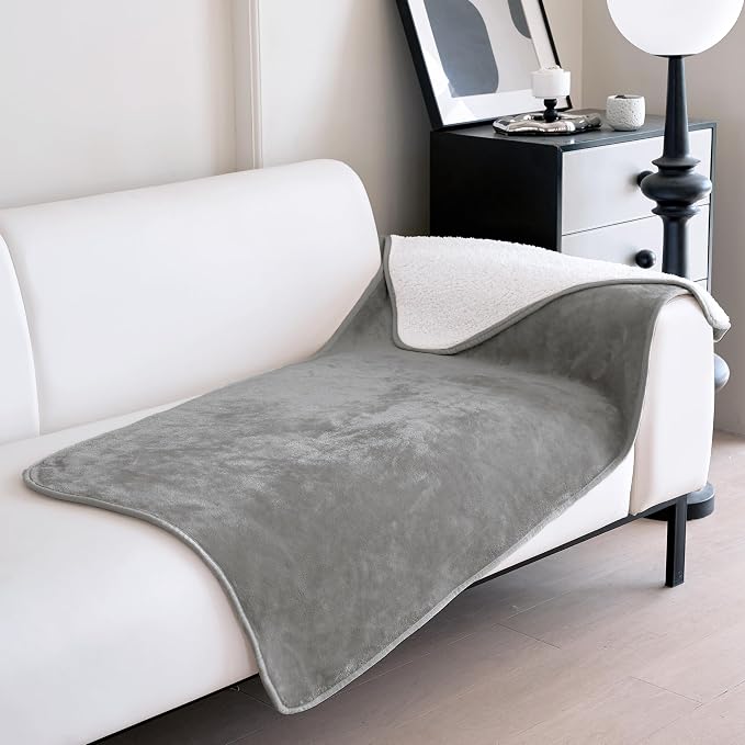 gogobunny Dog Blanket, Waterproof Reversible Sherpa Fleece Throw Blanket, Furniture Cover for Bed, Couch, Sofa Protection from Liquid Pee and Pet Fur of Puppy, Cat (Grey, 30x70 inches) by gogobunny