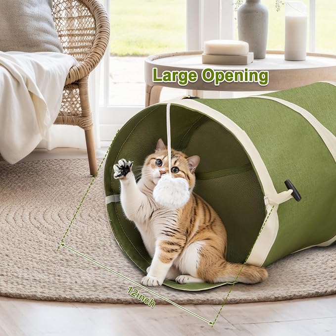 Ownpets Cat Tunnel Cactus-Shaped, Sturdy Oxford Fabric Collapsible Cat Tunnels for Indoor Cats,Interactive Peek Hole Pet Tunnel Tube with Cat Wand Toy, Green - Image 8