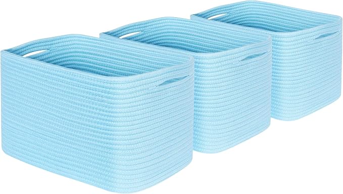 MINTWOOD Design 3-Pack Decorative Woven Storage Baskets for Shelves, Cube Bin Box for Organizing Books, Shoes, Dog Toys, Pantry Closet and Living Room Organizer, Sky Blue - Image 8
