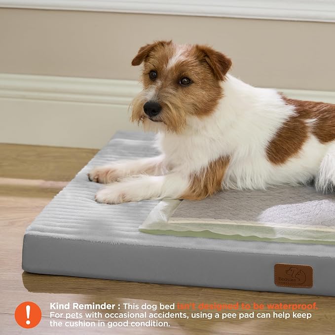 Bedsure ComfyFleece Large Dog Bed for Crate with Washable Cover, 35x22 | Orthopedic Egg Crate Foam Pet Mat,Removable Cover, Nonslip Bottom,Not Waterproof,Not Chewproof,For Large Breeds up to 40lbs - Image 2
