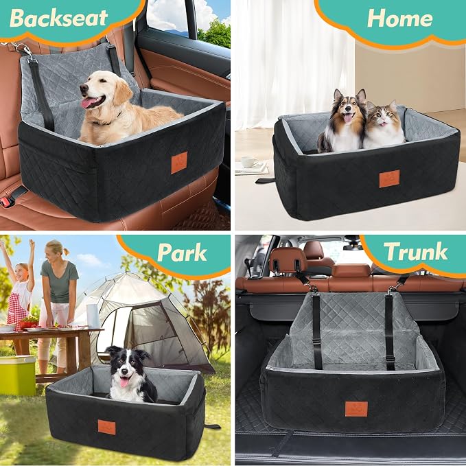 Dog Car Seat for Large Medium Dogs,Washable Pet CarSeat Under 55 lbs or 2 Small Dogs,Dog Booster Seat Travel Bed with Thick Cushion,2 Safety Leashes - Image 6