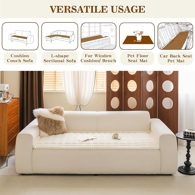 MYSKY HOME Couch Covers for Sofa, L Shaped Couch Cover, Couch Cover for Dogs, Sofa Covers for Pets Washable, Non Slip Sofa Slipcovers, Leather Sofa Cover Sectional Couch Covers, Cream, 27.6" x 70.9" - Image 4