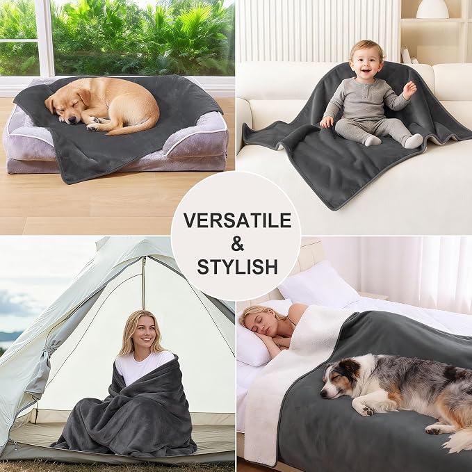 Smiry Waterproof Dog Bed Blanket, Leakproof Pet Throw Blanket for Bed Couch Sofa, Reversible Sherpa Fleece Furniture Protector Cover for Small Medium Large Dogs Cats (Dark Grey, 50x60 inches) - Image 6