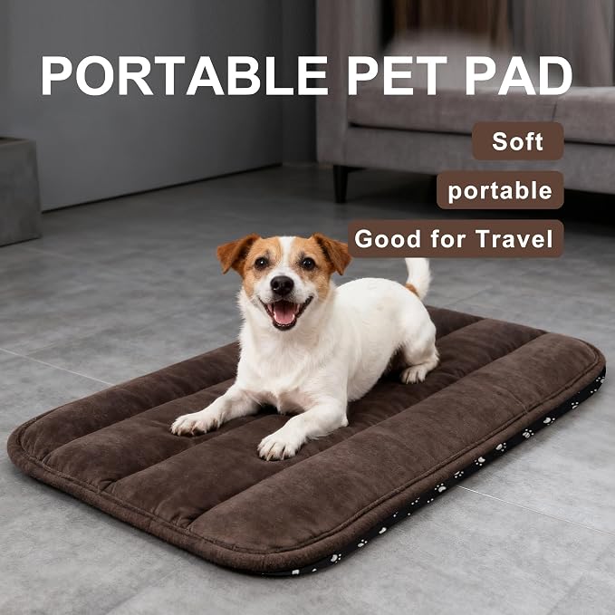 Dog Bed Mat, Reversible Dog Crate Pad with Washable Kennel Mat and Soft Foam, Flat Pet Bed for Dogs & Cats, for Crates Carriers & Travel (Dark Brown, 28" L*16" W*1.5" Th) - Image 6