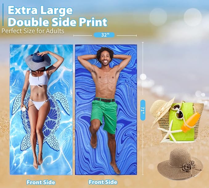 TwoYek Microfiber Beach Towel Extra Large 71x32 inches 4 Pack Bulk | Thin & Lightweight, Sand Free, Super Absorbent & Quick Dry, Oversized Towels for Beach Bath Pool Swim Travel Essentials Gift - Image 3