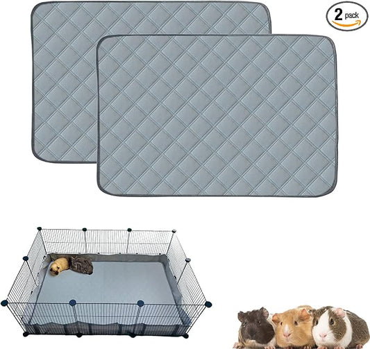 2 Pack Guinea Pig Cage Liners for C&C 2x3 Habitat Washable Guinea Pig Bedding Super Absorbent | Waterproof | Non Slip| Reusable Guinea Pig Pee Pads for Small Animals Cage - 41.3" x 27.6" by Mooydee