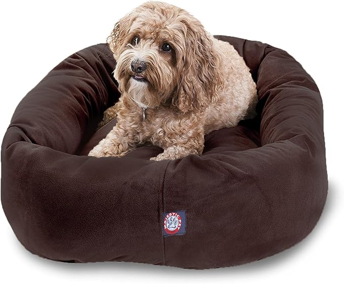 Majestic Pet 32 Inch Suede Calming Dog Bed Washable 32x23x7 (Inch) – Cozy Soft Round Donut Dog Bed with Spine Support for Dogs to Rest Their Head - Pet Bed Medium – Chocolate by MajesticPet