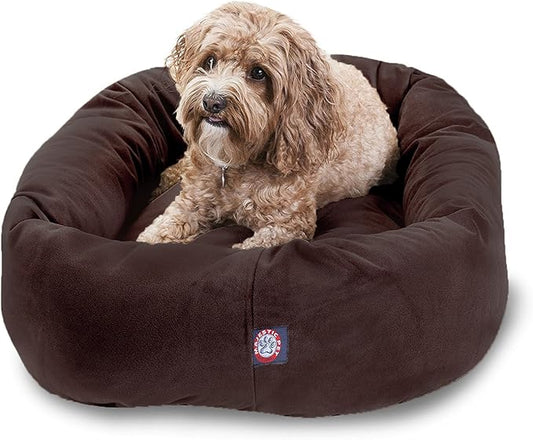 Majestic Pet 32 Inch Suede Calming Dog Bed Washable 32x23x7 (Inch) – Cozy Soft Round Donut Dog Bed with Spine Support for Dogs to Rest Their Head - Pet Bed Medium – Chocolate by MajesticPet