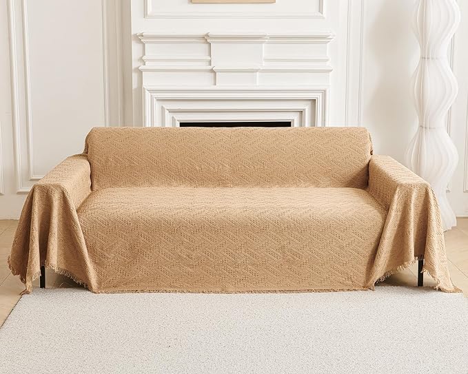 AIVIA Loveseat Cover Sheet Blanket, Woven Reversible Anti Slip Cushion Covers for 2 Seater Couches with Armrest, Love-Seat Furniture Decor Slipcovers Protector for Dogs Cats Pets (Khaki, 71” x 102”) by AIVIAChairCouchSofaCoverThrowBlanket