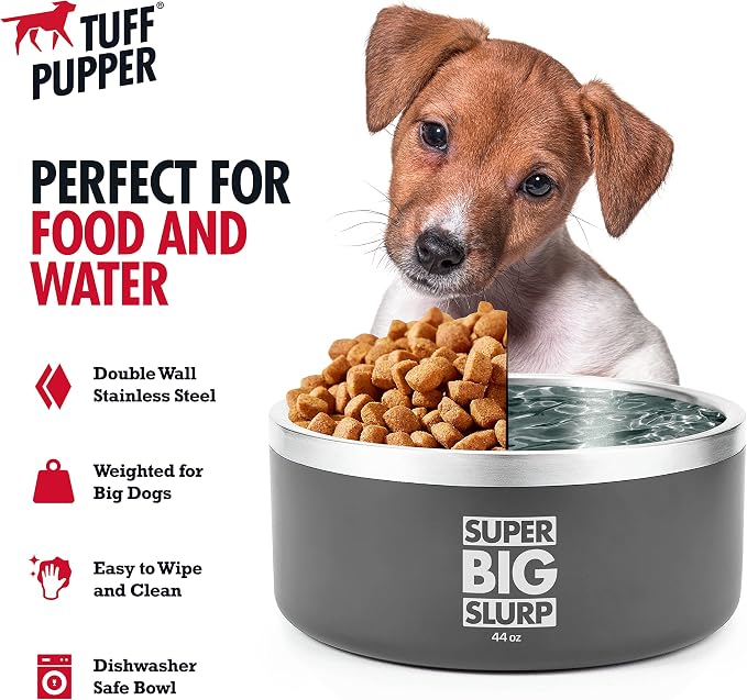 Tuff Pupper Heavy Duty Insulated Dog Bowl | Double Wall Stainless Steel Dog Food Dish | Non-Slip Spill Proof Dishwasher Safe Cat Bowl | Water Dish for Feeding Large Medium Small Pets (44oz, Grey) - Image 3