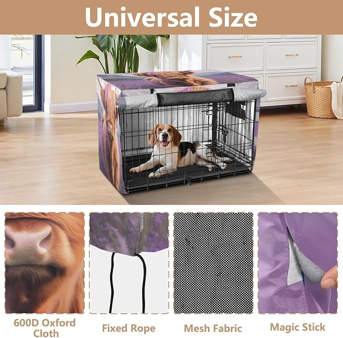 Dog Crate Covers Cute Highland Cow Purple Wind-Resistant, Washable Cage Cover for Indoor Pets Small - Image 4