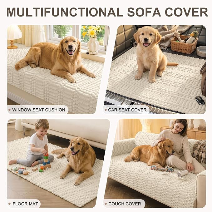 Smiry Waterproof Couch Covers for Dogs Washable, Non Slip Pet Sofa Cover | Plush Scratch Resistant Flannel Furniture Protector for Dogs, Apricot, 43" x 63" - Image 10