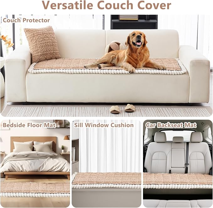 DREAMINGO Couch Cover for Dogs Washable - Fuzzy Sofa Covers Pet Friendly 27.6"x70.9", Soft Non Slip Pet Couch Cushion Protector Dog Bed Mat in Khaki - Image 4