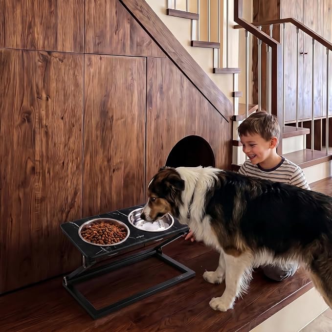 Elevated Dog Bowl, Adjustable Height and Tilt Angle Dog Bowl Stand | Precisely Adjust Height And Tilt Angle, Easy To Clean, Equipped With 2 Stainless Steel Food Bowls, Sturdy And Durable. - Image 7