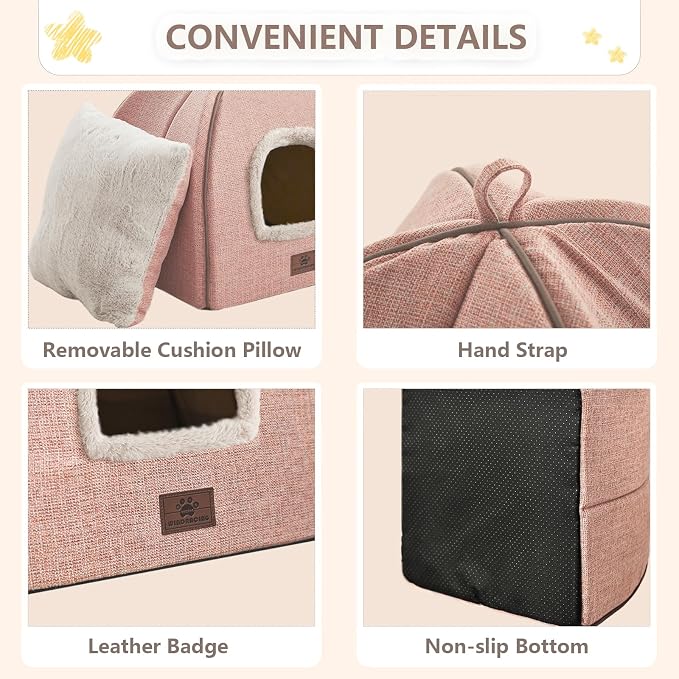 WINDRACING Cat Bed for Indoor Cats - Cat Cave Cat House Cats Tent with Removable Washable Cushioned Pillow, Soft and Self Kitten beds - Image 5