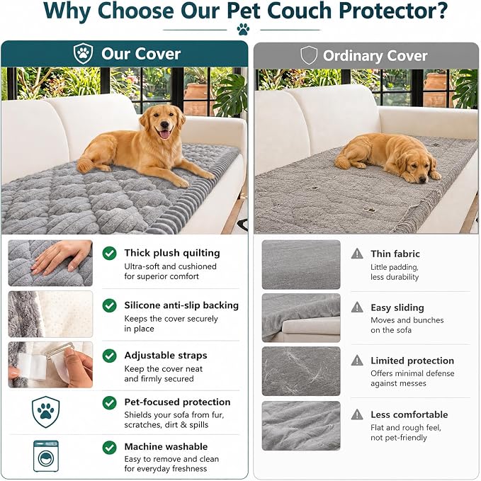 NILUOH Couch Cover for Dogs Washable, Non Slip Furniture Protector for Pet | Suitable for Leather & Fabric Couch, Prevents Pet Hair, Scratches & Stains, Pet Friendly, 27.6"x82.7" - Image 5