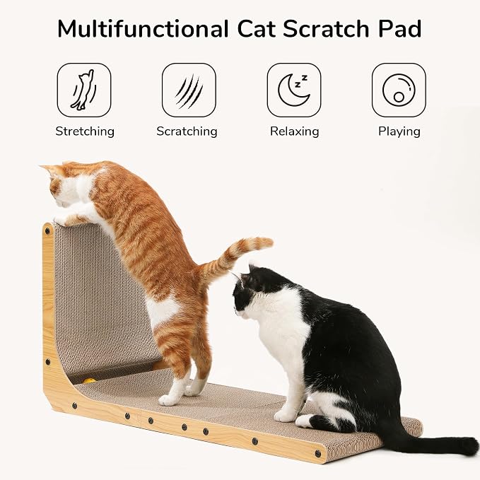 FUKUMARU Cat Scratcher for Indoor Cats, 32.7 Inch L Shaped Cat Scratch Pad | Extra Large Cardboard Cat Scratcher for Wall Sofa, Vertical Cat Scratching Board with Ball Cat Toy, Tall Cat Scratching Post - Image 2