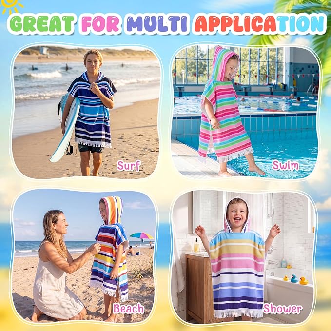 Oudain 6 Pcs Kids Hooded Towel Kids Bath Towels with Hood Microfiber Baby Pool Beach Towel for Boy Girls Toddler (Multicolor Style) - Image 4