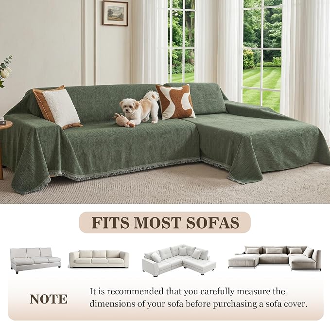 MEETSKY Couch Cover Sectional Sofa Covers Washable Chenille Couch Covers for 2 Cushion L Shape Sofa Slipcover Multi-Use Furniture Protector for Dogs Pets, 71" x 118", Moss Green - Image 5