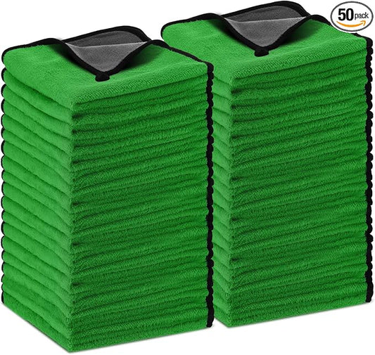 Tallew 50 Pcs Microfiber Towels:16"x16" Microfiber Drying Towels Bulk Micro Fiber Car Cleaning Cloth for Cars Drying Washing Polishing Office Windows Cleaning Household Supplies (Green,Gray) by Tallew