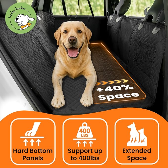 Car Back Seat Extender for Dogs – 40% Extra Space, 600D Oxford Waterproof Dog Car Seat Cover with Hard-Bottom Bridge, Non-Slip Base, Mesh Window & Storage Pockets – Foldable Design - Image 2