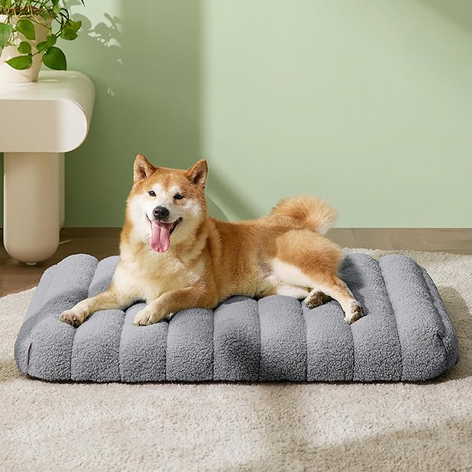LE SURE Cute Orthopedic Dog Bed Medium Size Dog, Waterproof Chic Flat Pet Beds with Removable Washable Cover, Fuzzy Thick Egg Crate Foam Pet Mat for Indoor Use (30" x 20", Grey) - Image 2