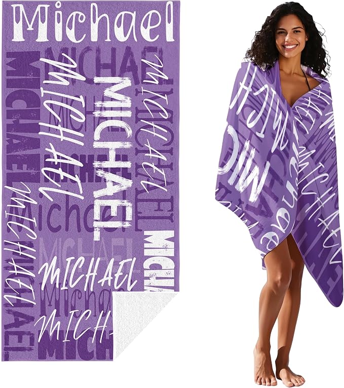 JML Personalized Beach Towel with Name, Custom Beach Towel with Name, Customized Microfiber Pool Towel, Quick Dry & Absorbent Swim Towel for Adult,Anniversary, Birthday, Summer Holiday,Vacation - Image 2