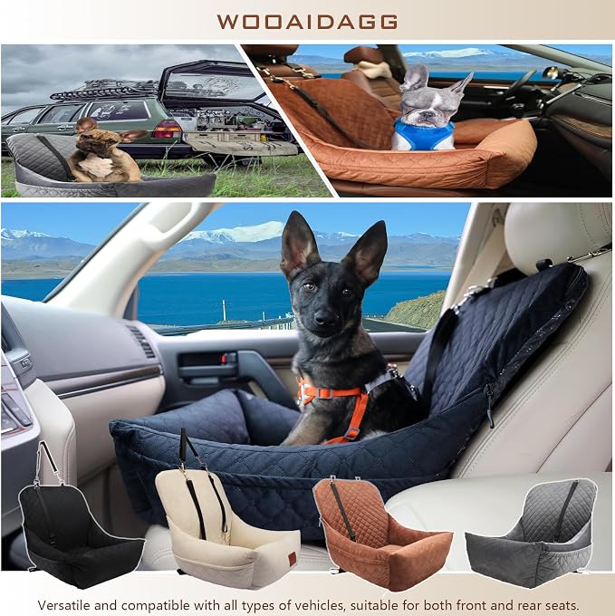 WOOAIDAGG Dog Car Seat for Small Dogs,Ultra-Soft Fabric,2 Storage Pockets & Safety Leash,Adjustable Straps,Easy to Install,Fully Detachable and Washable(Beige) - Image 6