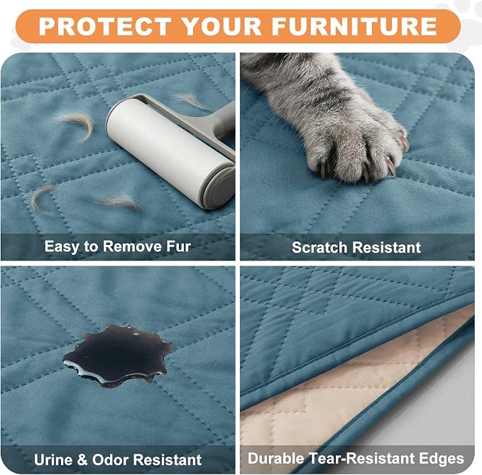 100% Waterproof Dog Bed Cover Pet Blanket(35"x71"),7-Layer Reversible Washable Sofa Couch for Furniture Car (Gray Blue+Apricote) - Image 6