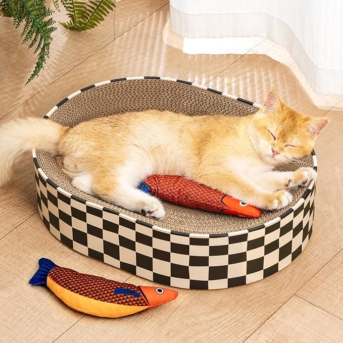 Conlun Oval Cat Scratcher Bed | Scratching Bowl Lounge for Kittens | Medium | Corrugated Cardboard Pad | Concave Shape | No Mess Enclosed Base | Serves as Couch Furniture Protector by Conlun