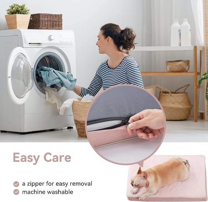 WATANIYA PET Memory Foam Orthopedic Large Dog Bed, Washable Dog Bed for Crate with Cooling Gel Mattress, Waterproof Liner and Plush Removable Cover for Extra Large Dogs (Pink) - Image 3