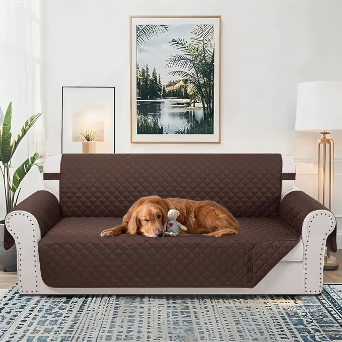 Reversible 4 Seater Sofa Cover 91" Large, Sofa, Chocolate | Couch Cover Furniture Protector with Foam Sticks Elastic Straps Furniture Protector for Pets Children Dog Cat - Image 2
