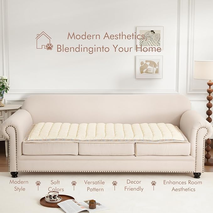 Couch Cover for Sofa, Sectional Couch Cover for Dogs, Sofa Cover Washable, Cushion Cover Blanket Pad Bed Mat for Pets, Chenille Furniture Protector, White, 27.6x59in - Image 7