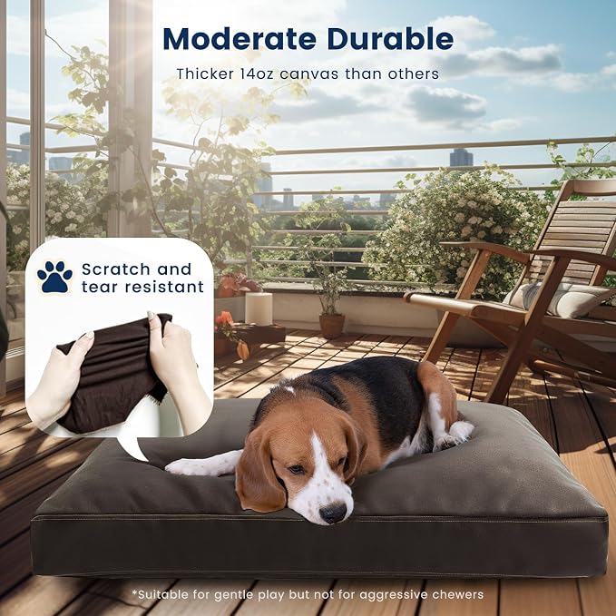 Miguel Durable Canvas Dog Bed for Medium Large Pet Outdoor Dogs Pad 14 Ounce Canvas Waterproof Pet Pillow with Removable Washable Cover, 35 x 25 inch, Brown - Image 5
