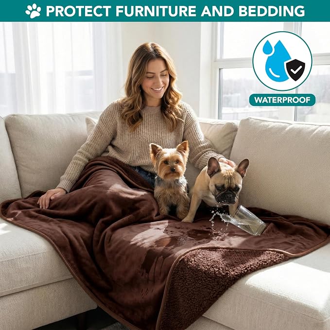 PetAmi Waterproof Dog Blanket for Medium Large Dogs, Pee Proof Pet Blanket for Couch Bed, Reversible Water Proof Blanket for Puppy Indoor Cat, Soft Dog Fleece Blankets Washable, 40x60 Brown - Image 2