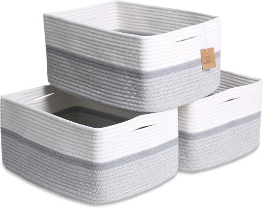 NaturalCozy Storage Baskets 16.8”x13”x7.6” Cotton Rope Woven Baskets for Organizing 3-Pack | Toy Storage Bins | Basket for Shelves, Laundry, Blanket, Clothes, Closet, Kitchen, Bathroom, Gifts by NaturalCozy