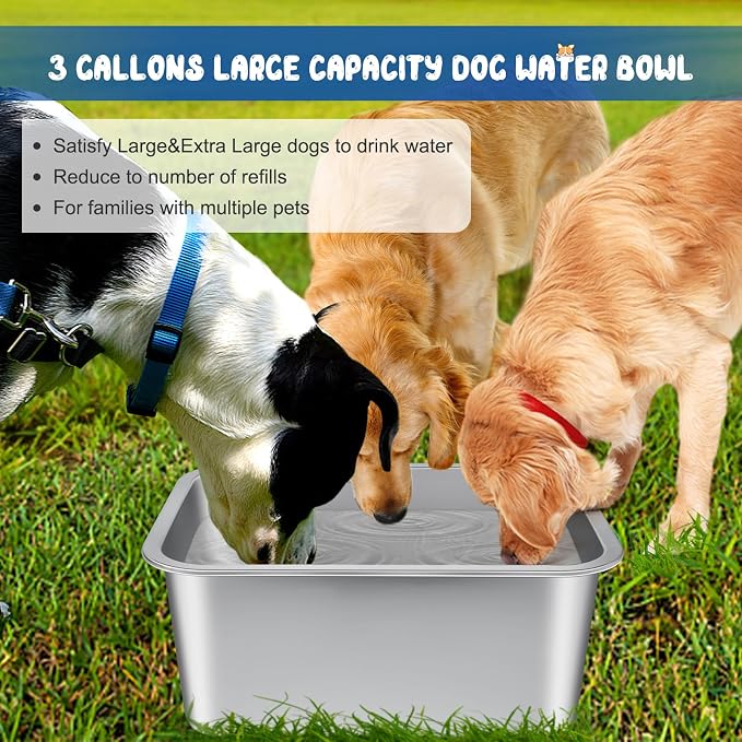 Bwogue 3 Gallon Large Water Bowl for Dogs, Stainless Steel Dog Water Bowl | Large Dog Water Bowl, 1 Pack, Food or Water Use, Thick Stainless Steel, XL-Large Dogs, Deep Design Helps Reduce Spills - Image 2