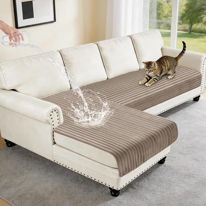 100% Waterproof Couch Covers for Sectional Sofa, Washable Couch Cover, L Shaped Couch Cover for Dogs, Non Slip 2 Pieces Sofa Cover Pet Friendly, 35"x63"+35"x70.9"- Khaki by Unknown