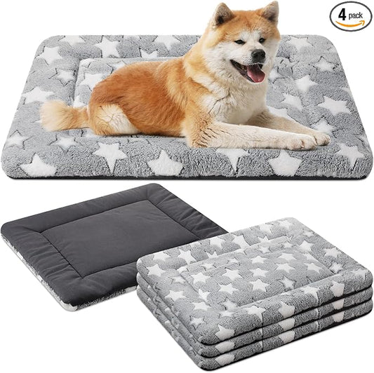 VitalCozy 4 Pcs Dog Crate Pads, Ultra Soft Warm Washable Anti-Slip Kennel Bed Mat for Pets, Reversible, Replaceable, Cage Liner for Small Medium Large Dogs and Cats(20 x 30 x 1.6 Inch,Star,Gray) by VitalCozy