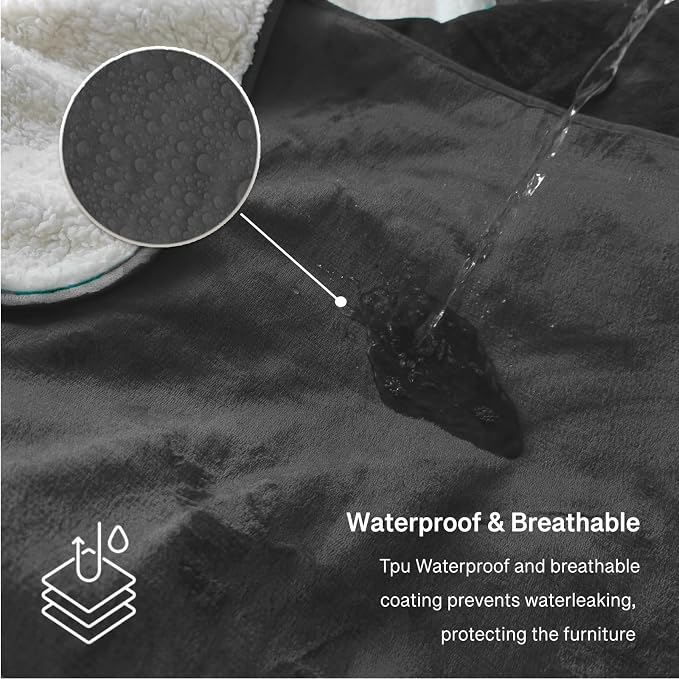 Waterproof King Size Blankets for Bed 90'' x 108'', Water Proof and Stain Resistant Throw Blankets for Couch Sofa, Reversible Mattress Protector for Twin, Queen, King Beds(Grey) - Image 2