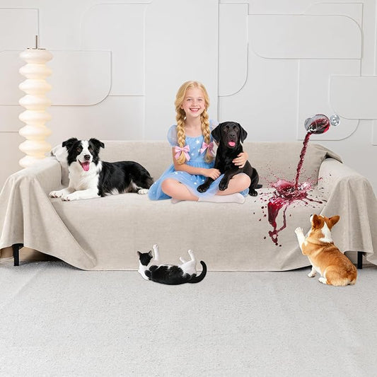 Loiion 100% Double-Sided Waterproof Dog Sofa Cover - Anti-Slip, Leakproof Couch Cover, Pet-Friendly Couch Protectors for Puppy, Large Dog, Kids and Pets150 X71 Almond by Loiion