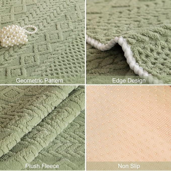 vctops Cable Jacquard Plush Sofa Couch Covers Boho Fuzzy Couch Cover for Dogs Soft Non Slip Sectional Sofa Slipcover Thick Warm Washable Furniture Protector for Kids, Pets (Sage Green,43"x70") - Image 7