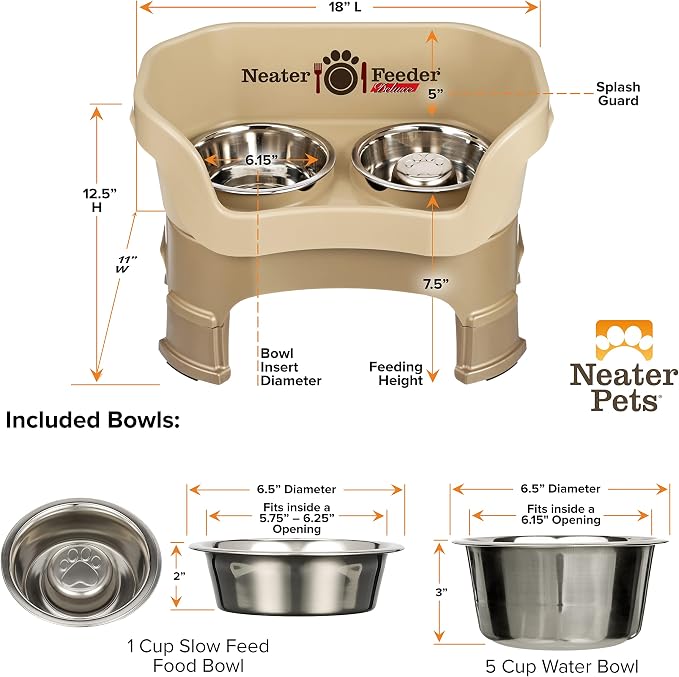 Neater Feeder Deluxe Mess-Proof Elevated Dog Bowls for Medium Dogs (19–40 lbs), 2 Height Adjustable (10” & 12.5”) No-Spill Raised Dog Bowl Stand w/Slow Feed Bowl for Food, Made in USA, Cappuccino - Image 7