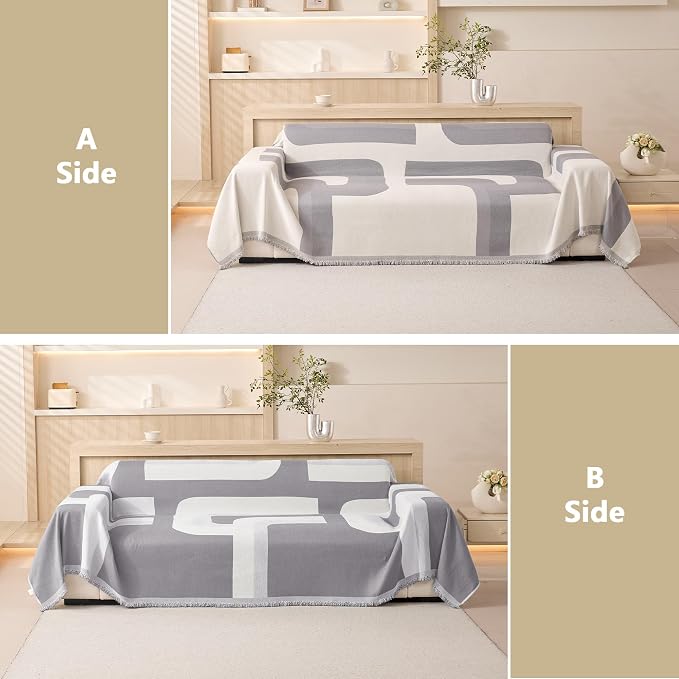 MEETSKY Boho Couch Cover Super Soft Couch Covers for 2-3 Cushion Couch Sofa, Modern Jacquard Sofa Slipcover Loveseat Futon Cover, Couch Covers for Sectional Sofa, 71" x 118", Grey Geometry - Image 4