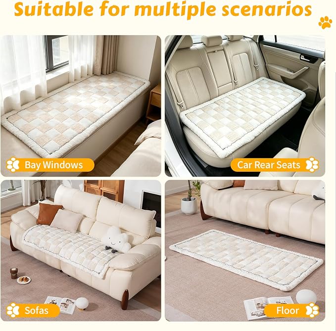 Pet Couch Cover for Dogs & Cats, Soft Flannel Non-Slip Couch Sofa Cover Protector, Dog Bed Sleeping Mat, Washable Reversible Anti-Slip Dog Bed for Small Medium Large Pets(27.6X59.05, Beige) - Image 5