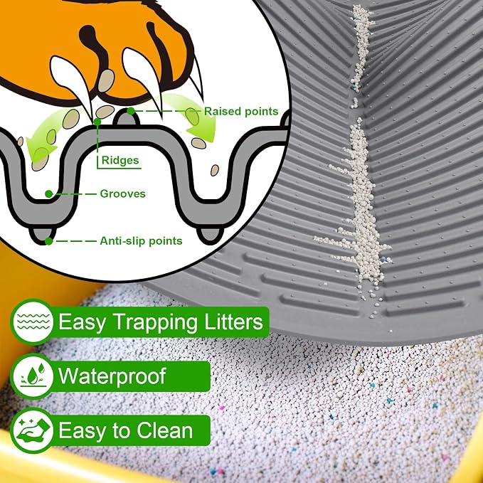 Gosmol Waterproof Cat Litter Mat XXL, 38" x 25" Litter Trapping Mat，Kitty Litter Box Mats Extra Large Easy Clean, Litter Trapping Catcher Mat, Cat Supplies & Accessories for Indoor Cats -Grey - Image 2