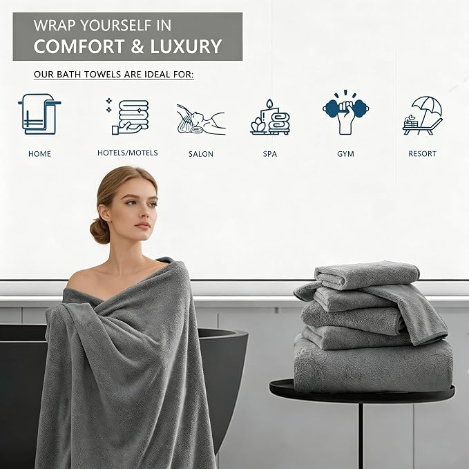 Extra Large Bath Sheet 4 Piece (35"x70")-Ultra Soft Oversized Bath Towel,Bath Sheet Towel Set for Bathroom Hotel,Highly Absorbent Quick Dry Shower Towel Set for Adults,Bath Towel Dark Grey - Image 5